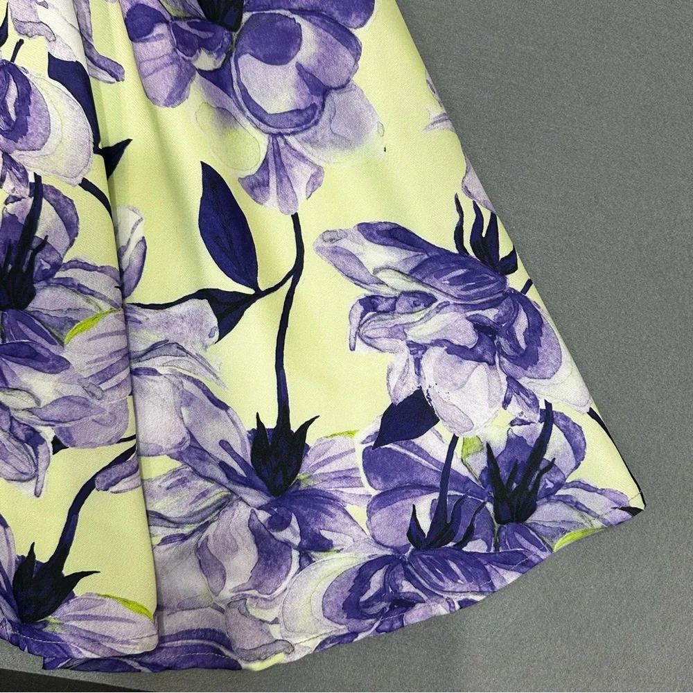 DELFI Purple Yellow Floral Puff Sleeve Sweetheart Mini Dress M Coquette Girl - Picture 8 of 11